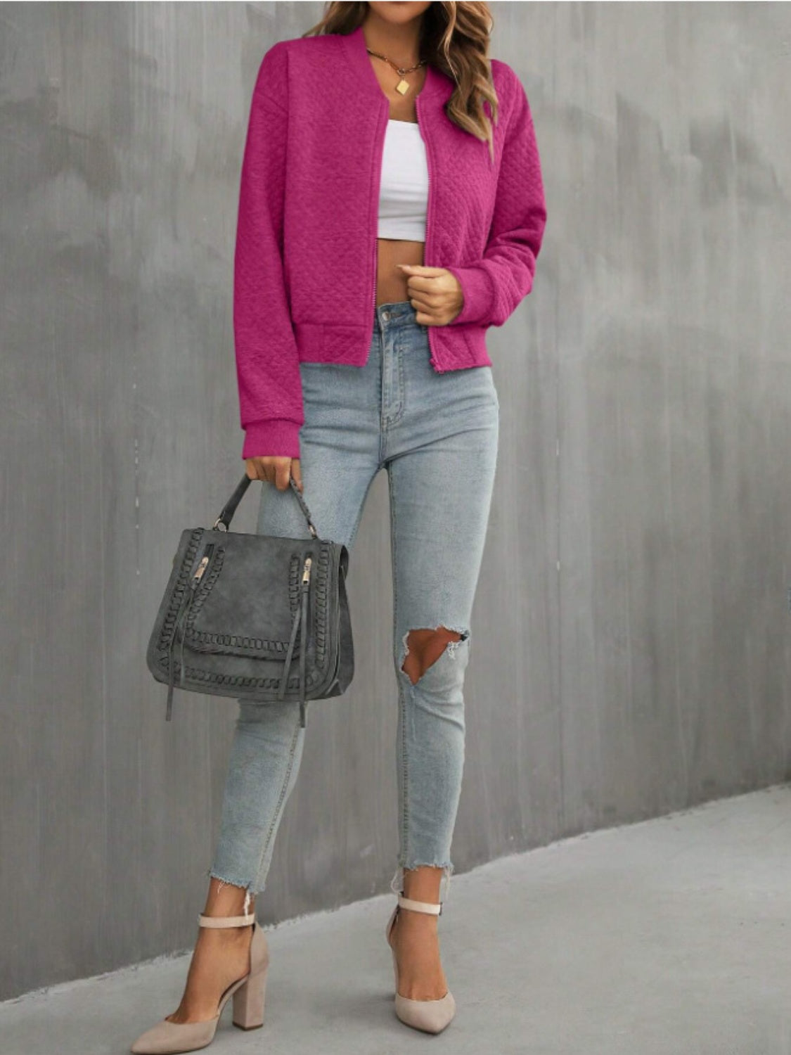 Zip Up Long Sleeve Jacket - Charming Charlie