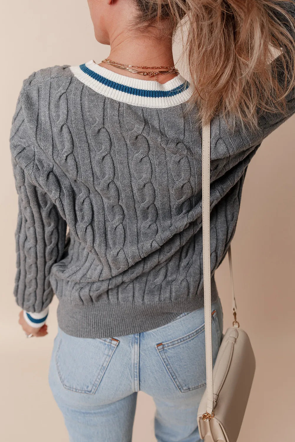 Cable-Knit V-Neck Long Sleeve Sweater - Charming Charlie
