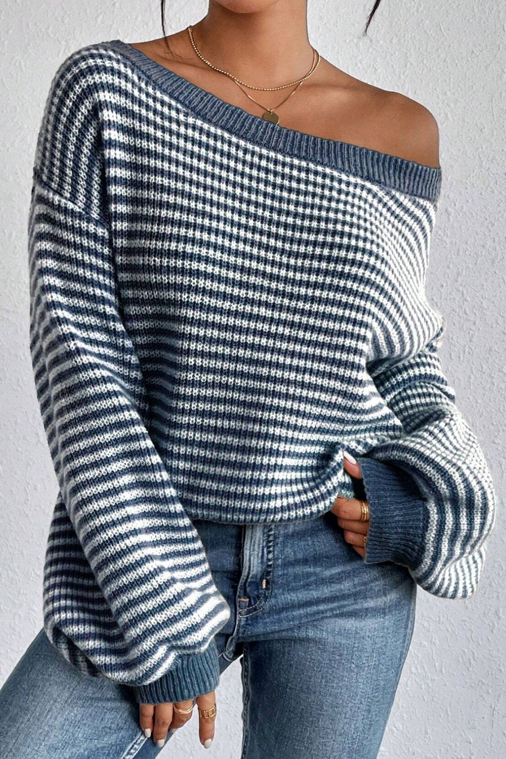 Striped Boat Neck Long Sleeve Sweater - Charming Charlie