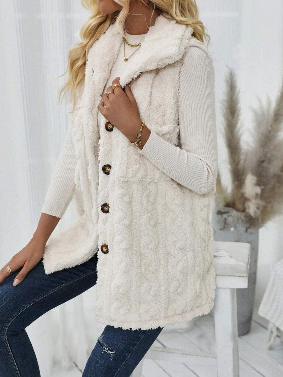 Fuzzy Button Up Vest Coat - Charming Charlie
