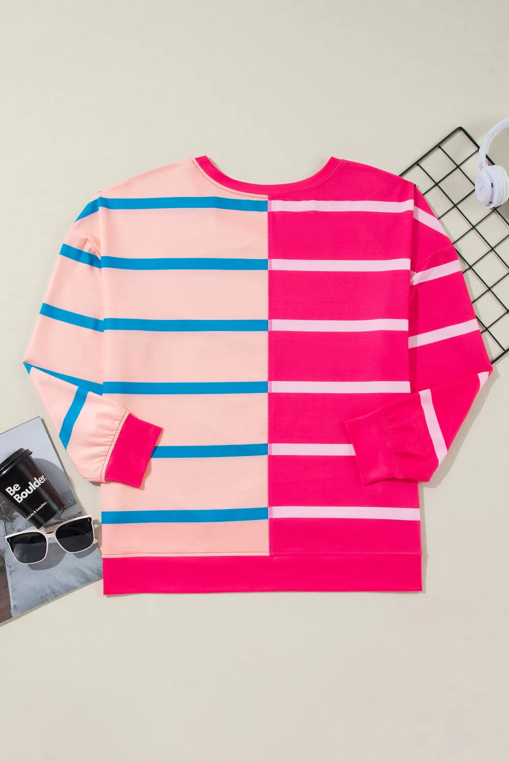 Plus Size Color Block Round Neck Long Sleeve Top - Charming Charlie