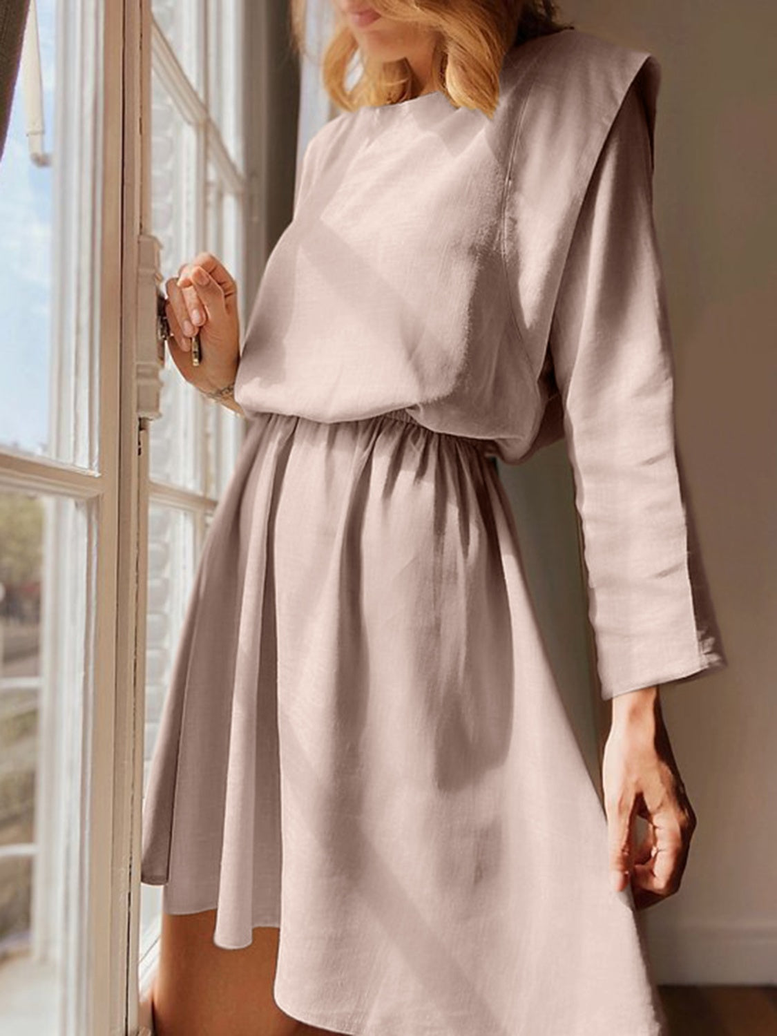 Round Neck Long Sleeve Mini Dress - Charming Charlie