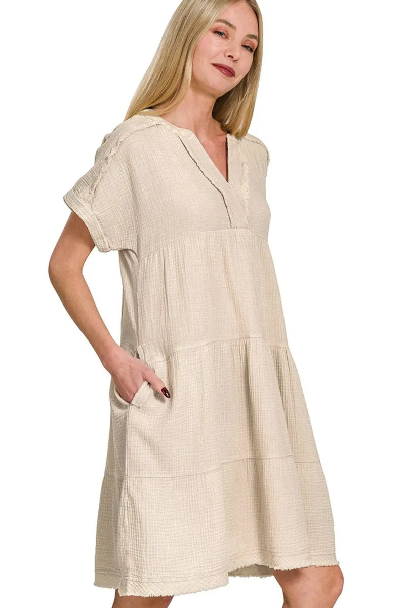 Zenana Washed Double Gauze Button Down Shirt Dress