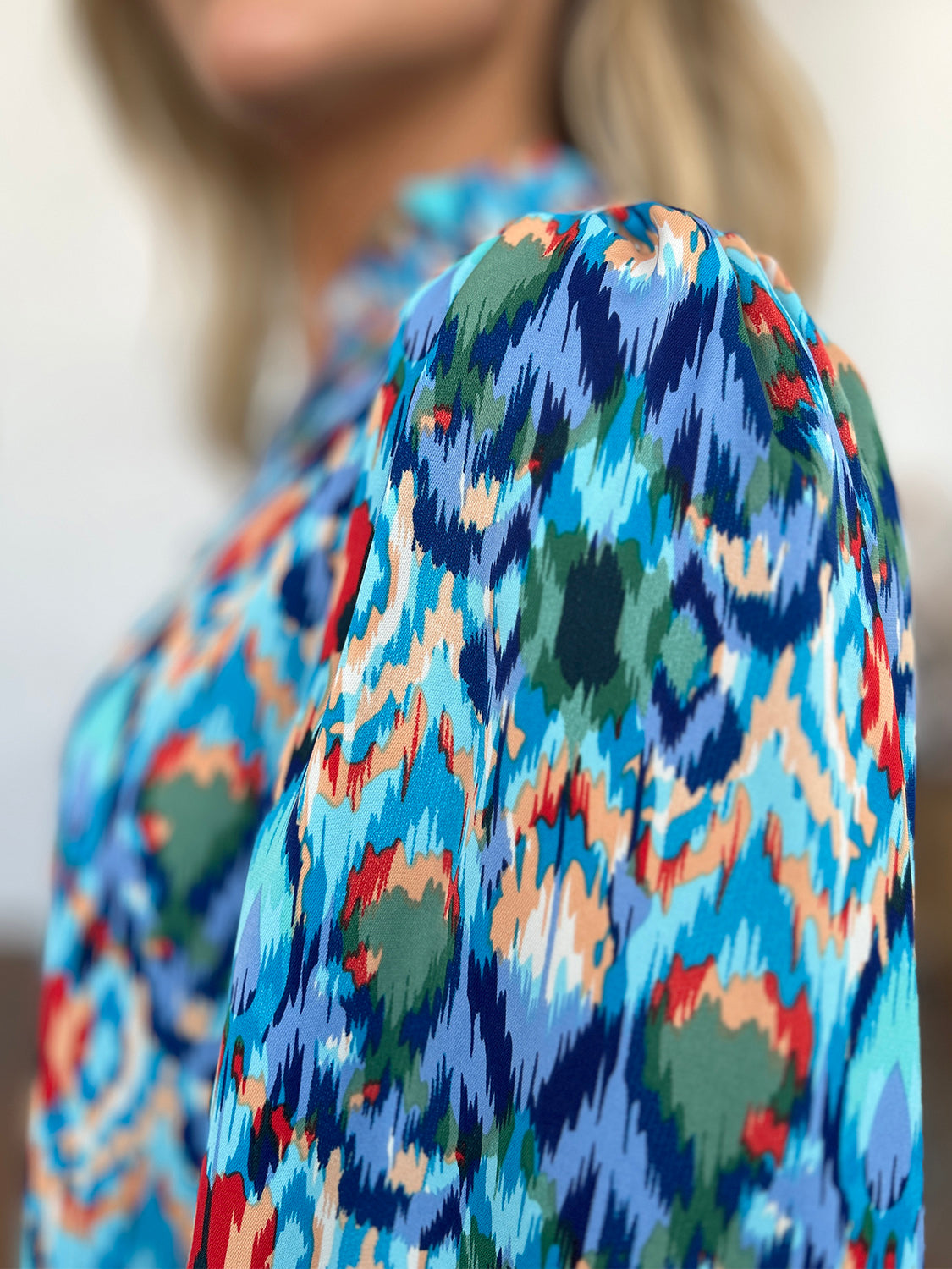 Double Take Full Size Printed Balloon Sleeve Blouse - Charming Charlie