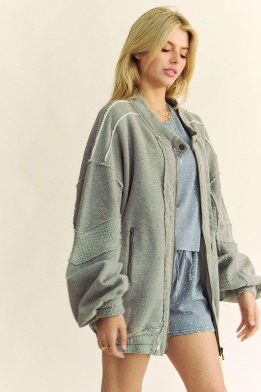 Davi & Dani Exposed Seam Zip Up Dropped Shoulder Jacket - Charming Charlie