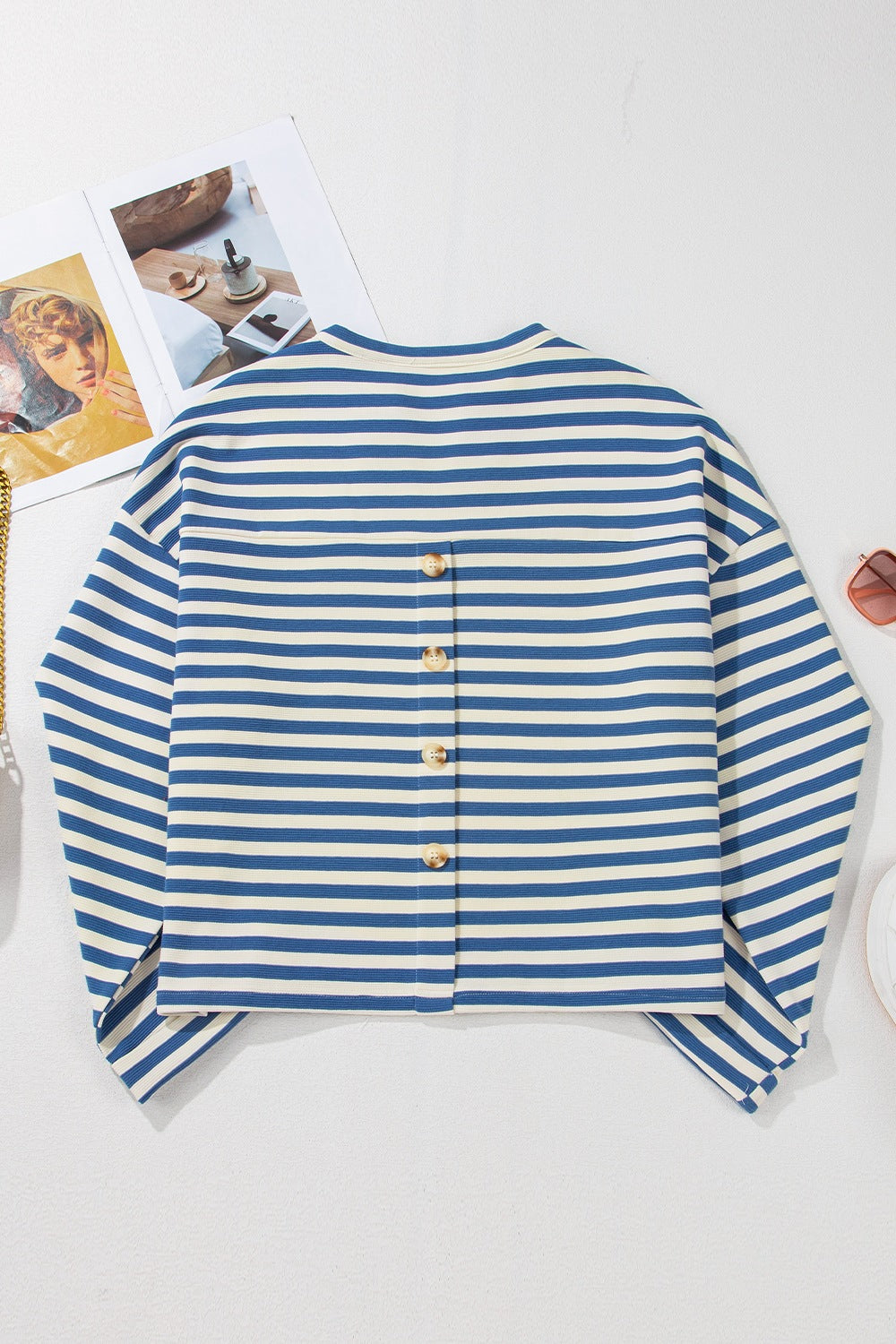 Stripe Chest Pocket Notched Top - Charming Charlie