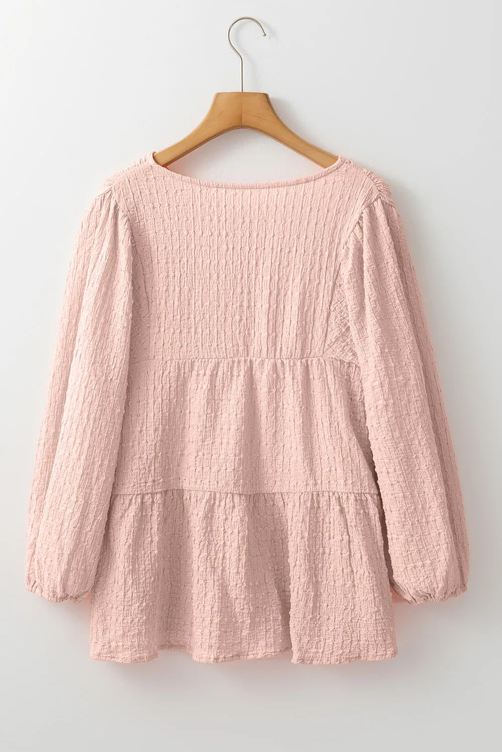 Textured Tie Neck Three-Quarter Sleeve Blouse - Charming Charlie