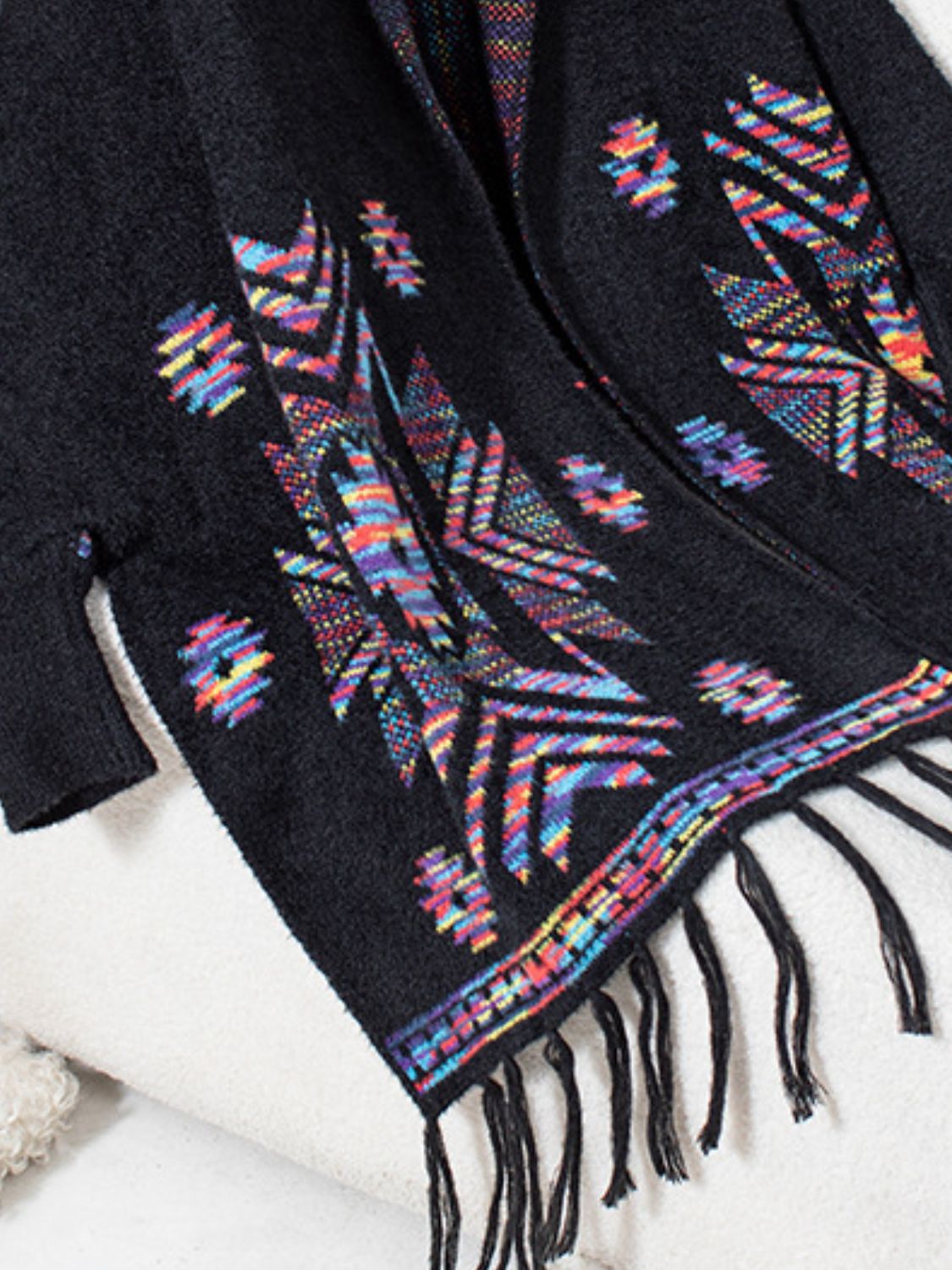 Fringe Geometric Open Front Long Sleeve Cape - Charming Charlie