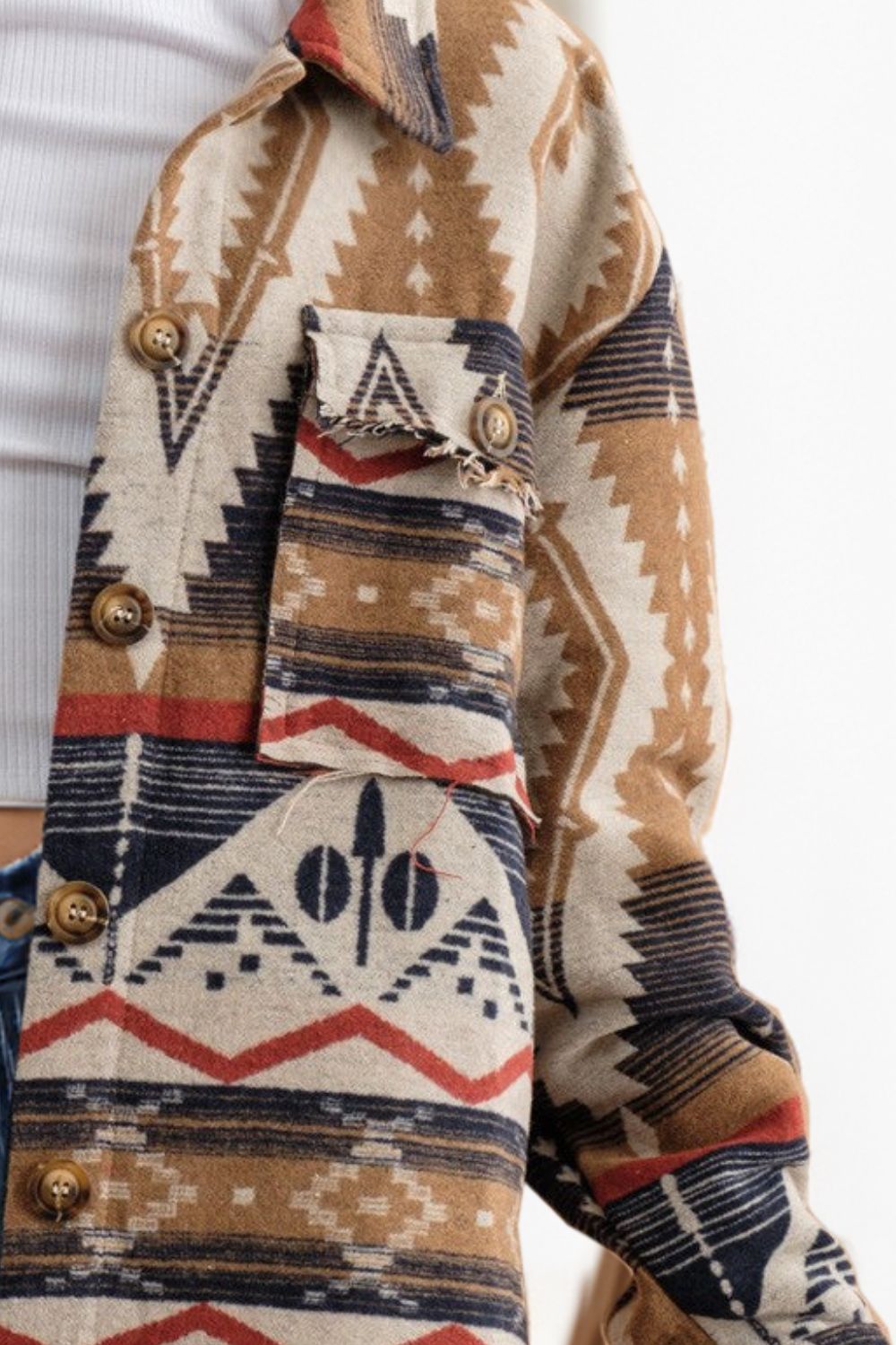 Geometric Button Up Long Sleeve Jacket - Charming Charlie