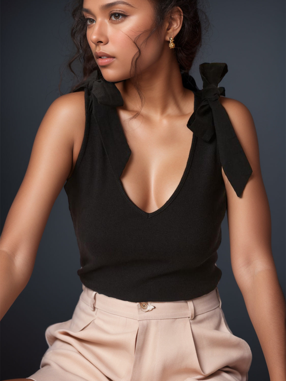 V-Neck Tie Shoulder Tank - Charming Charlie