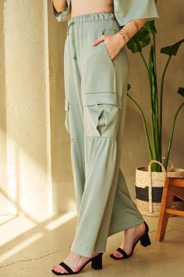 Davi & Dani Drawstring Ruched Detail Wide Leg Pants - Charming Charlie