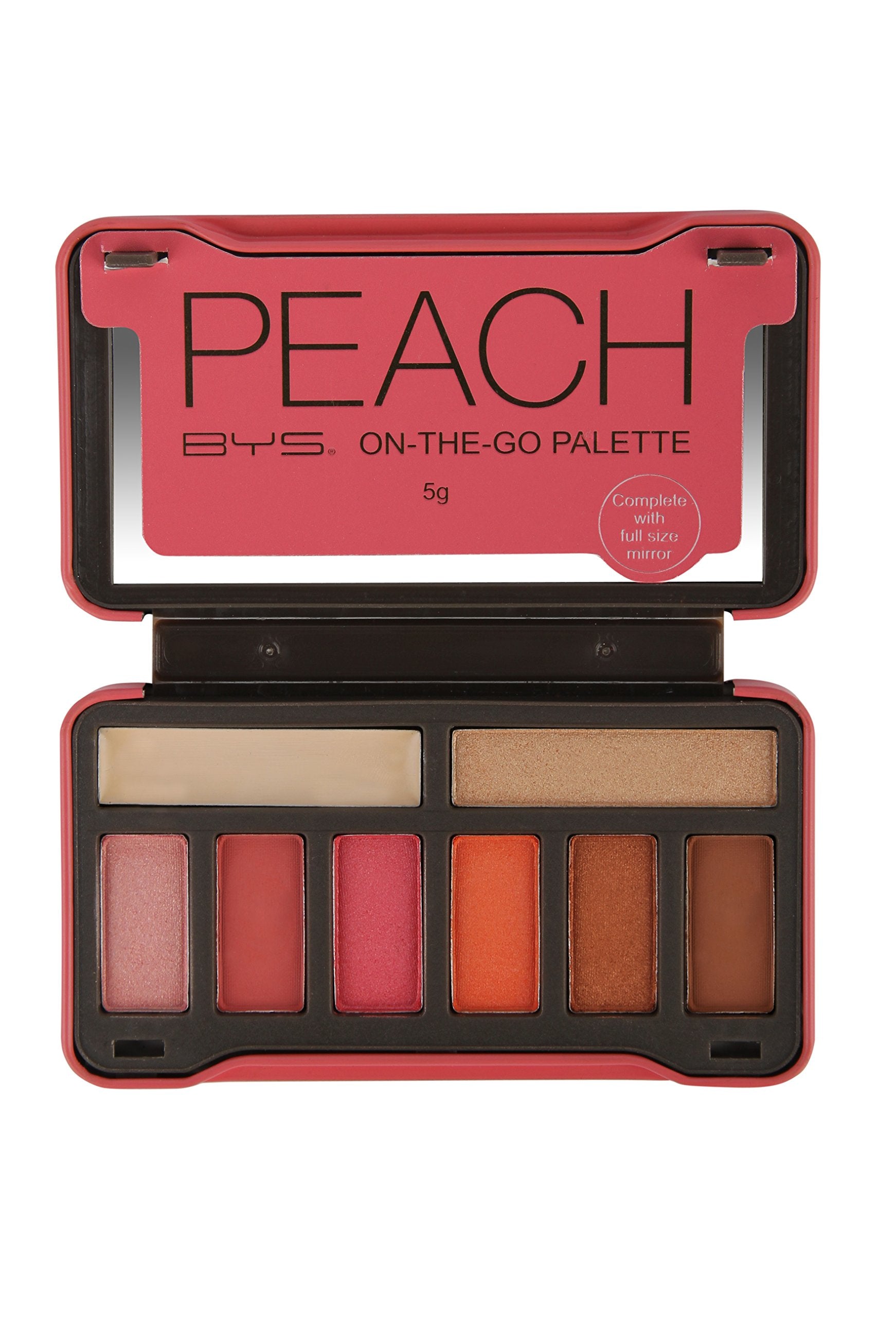 BYS On-The-Go Peach Eyeshadow Palette with Primer Highlighter and Mirror, 6 Eyeshadows, 1 Highlight, 1 Prime - Charming Charlie