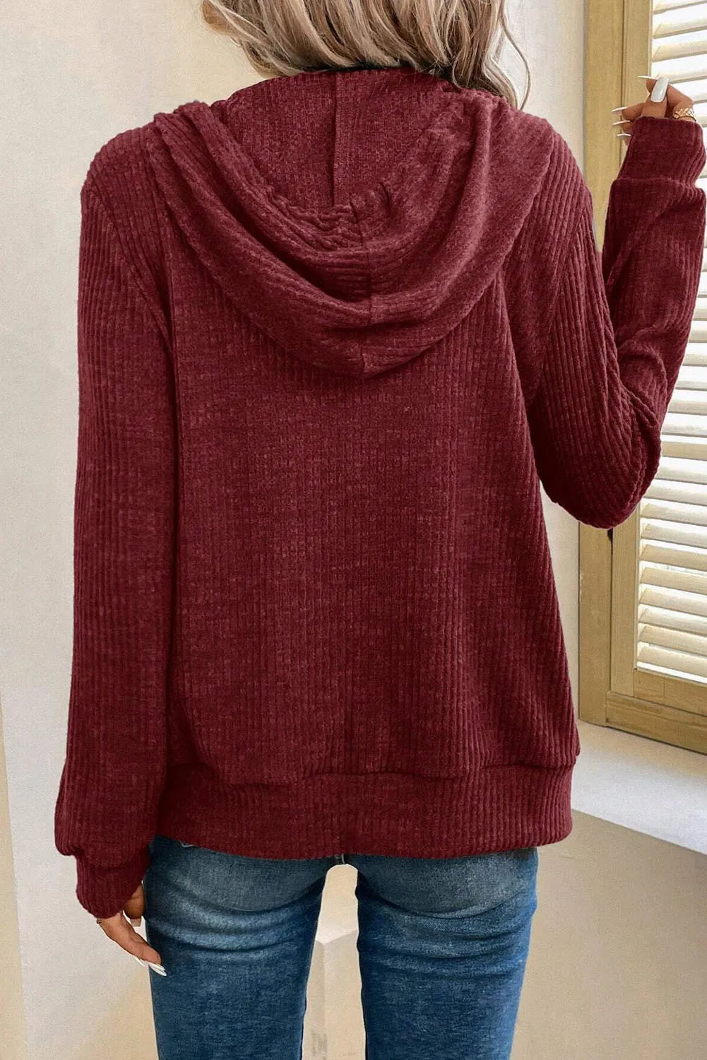 Drawstring Zip Up Long Sleeve Hooded Jacket - Charming Charlie