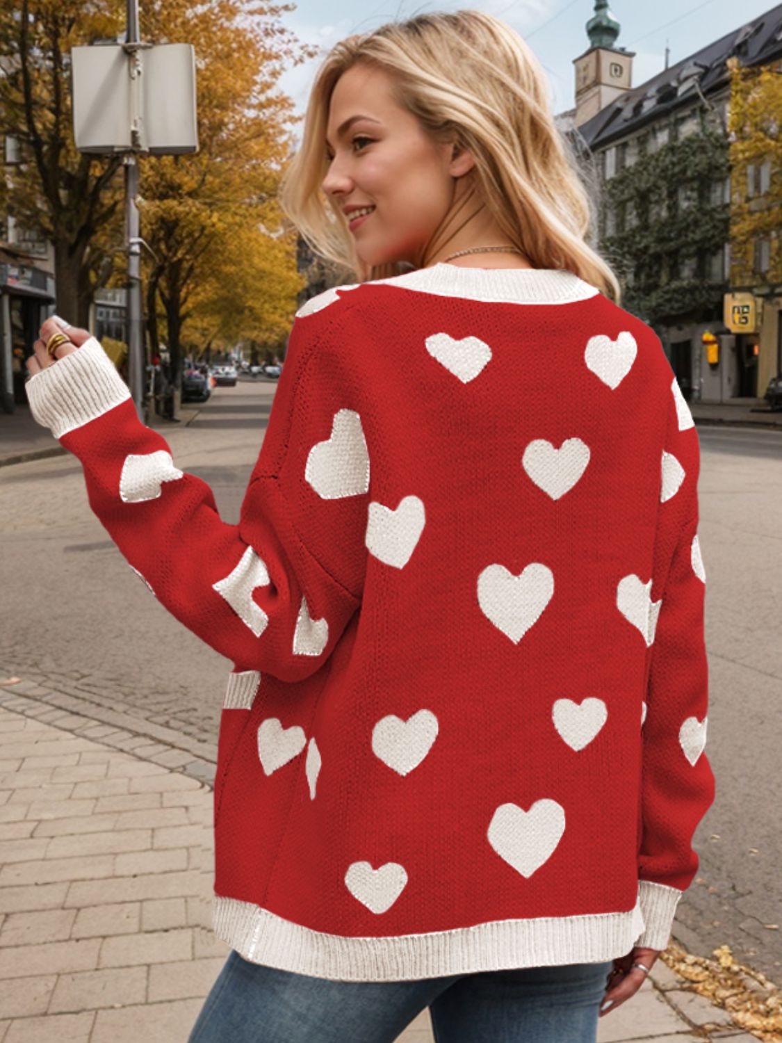 Heart Button Up Dropped Shoulder Long Sleeve Cardigan - Charming Charlie
