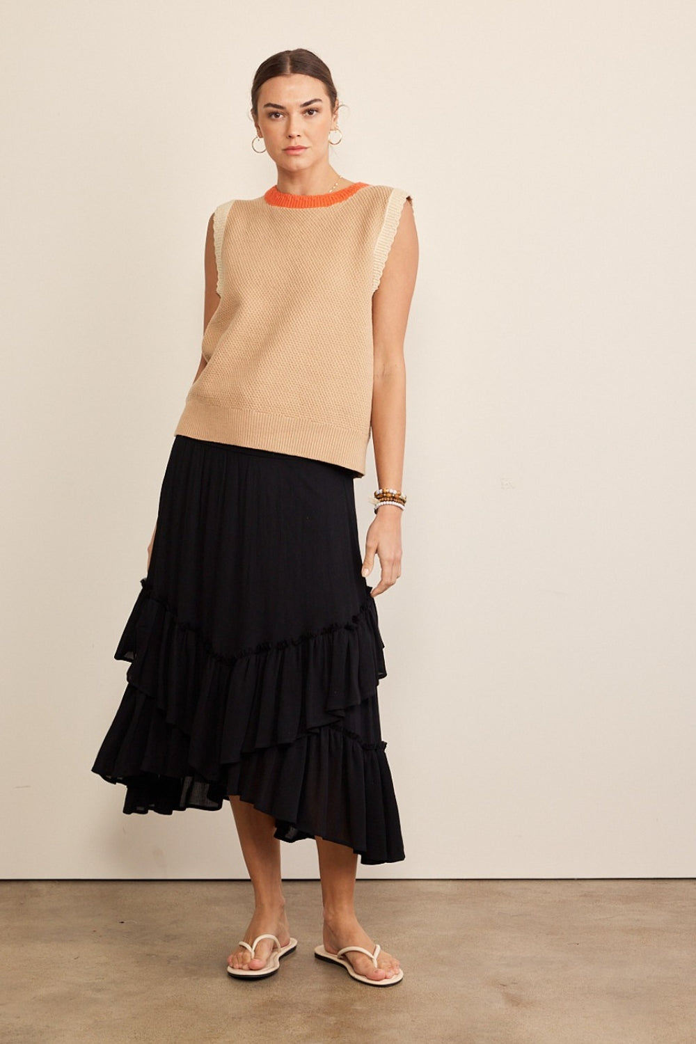 In February Contrast Round Neck Sweater Vest - Charming Charlie