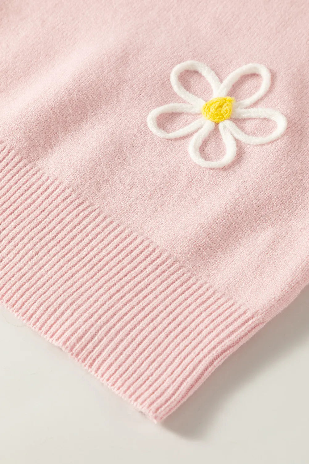 Flower Round Neck Dropped Shoulder Sweater - Charming Charlie