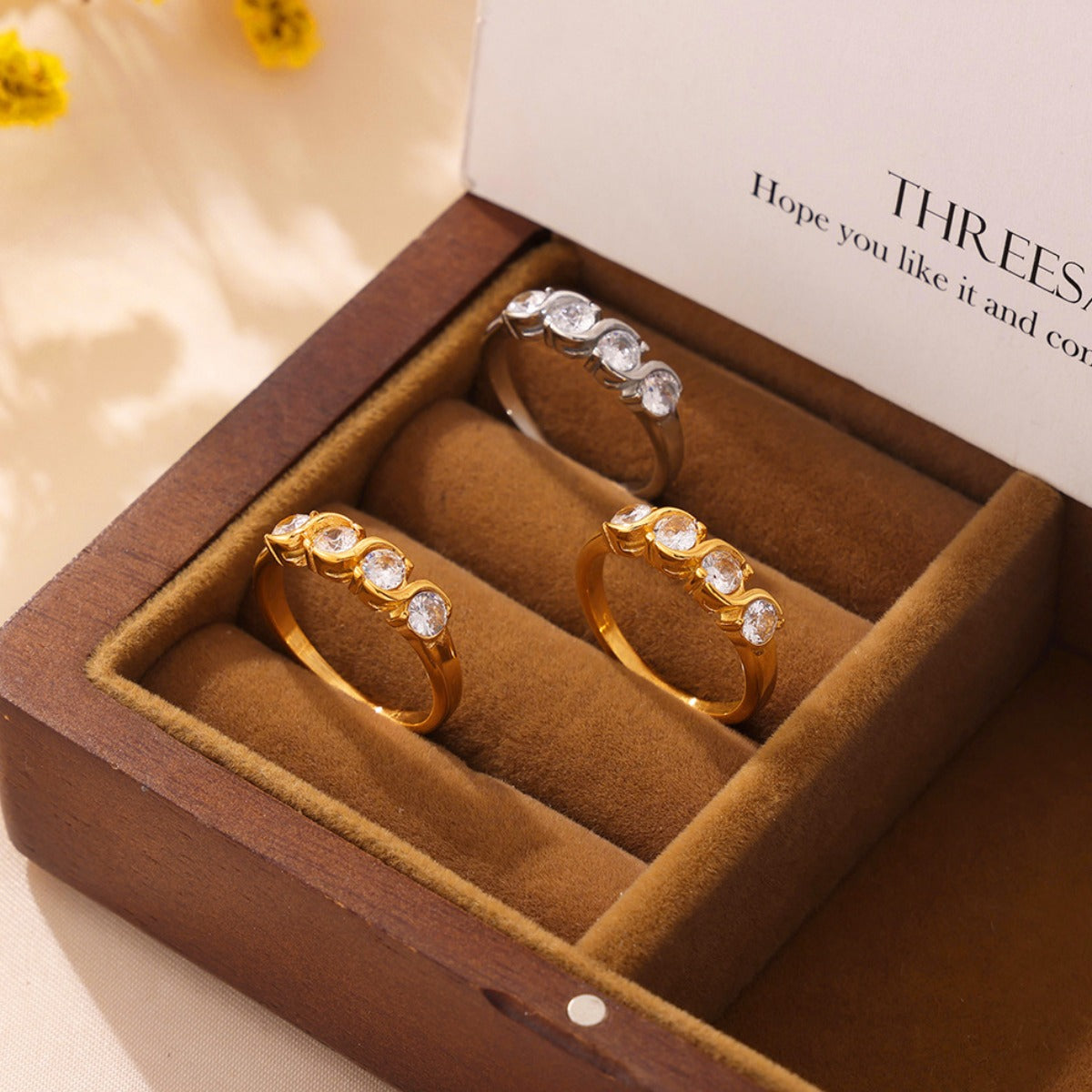 Stainless Steel Inlaid Zircon Ring - Charming Charlie