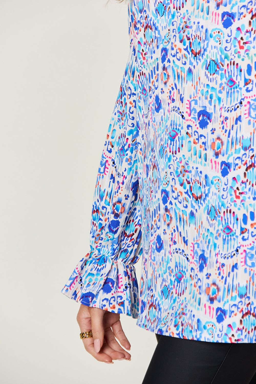 Double Take Full Size Printed Flounce Sleeve Blouse - Charming Charlie