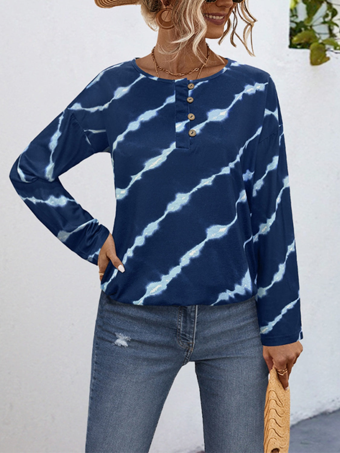 Striped Round Neck Long Sleeve T-Shirt - Charming Charlie