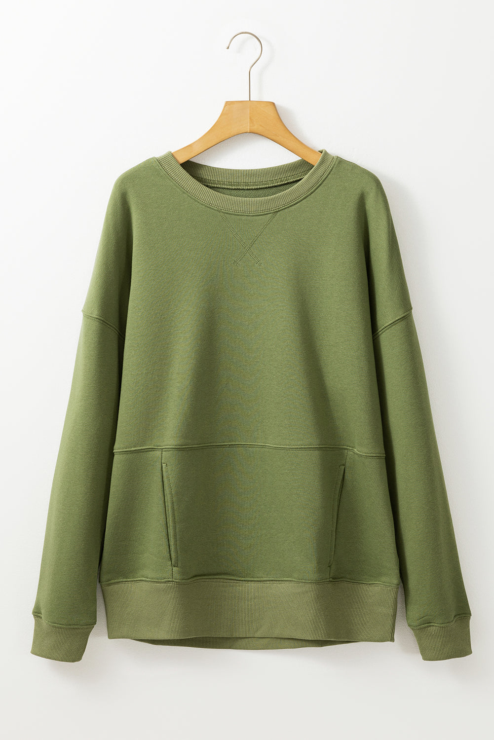 Solid Color Round Neck Long Sleeve Sweatshirt - Charming Charlie
