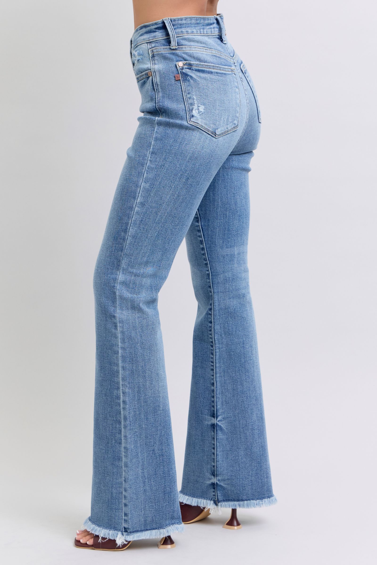 Judy Blue Full Size Raw Hem High Rise Bootcut Jeans - Charming Charlie