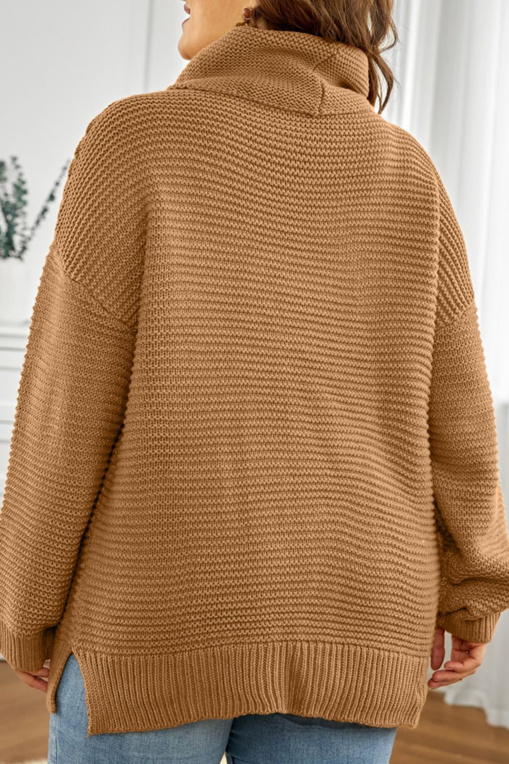 Side Slit Turtleneck Long Sleeve Sweater - Charming Charlie