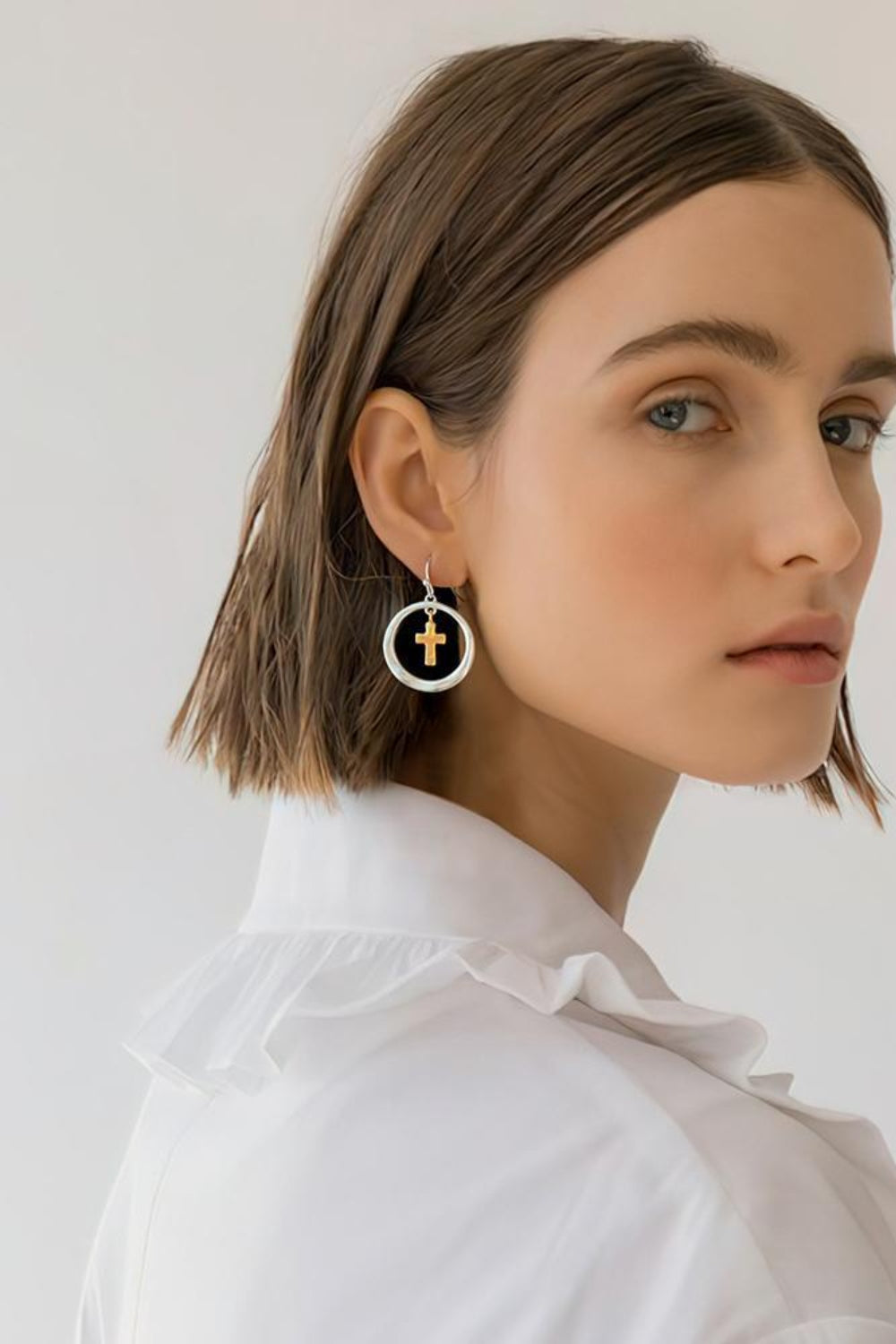 Brass Contrast Cross Dangle Earrings - Charming Charlie