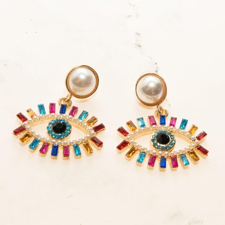 Gold Multi Evil Eye Drop Earrings - Charming Charlie