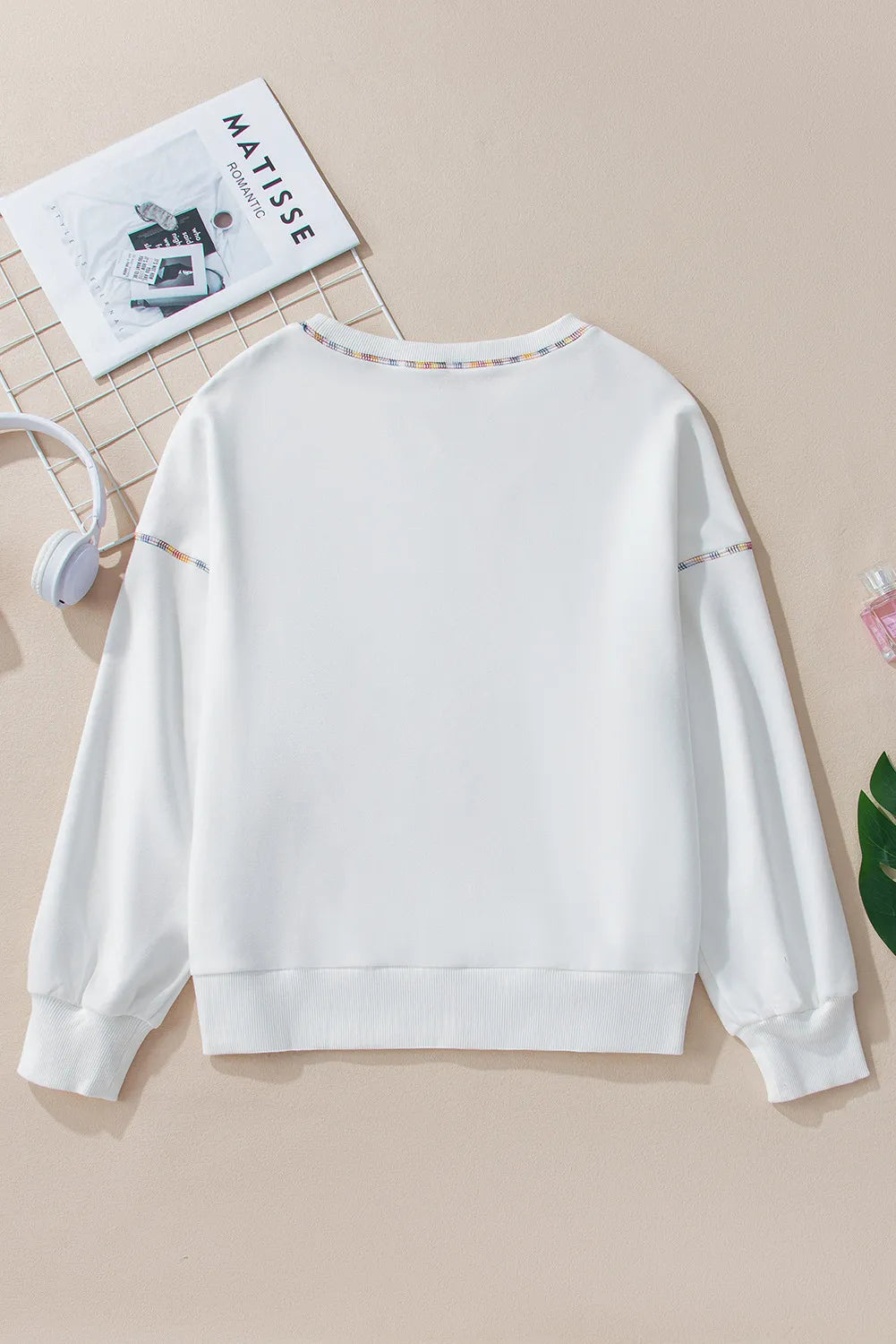 Rainbow Trim Round Neck Long Sleeve Sweatshirt - Charming Charlie