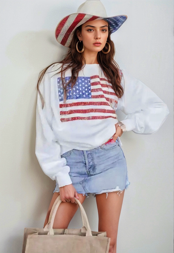 US Flag Round Neck Long Sleeve Sweatshirt - Charming Charlie