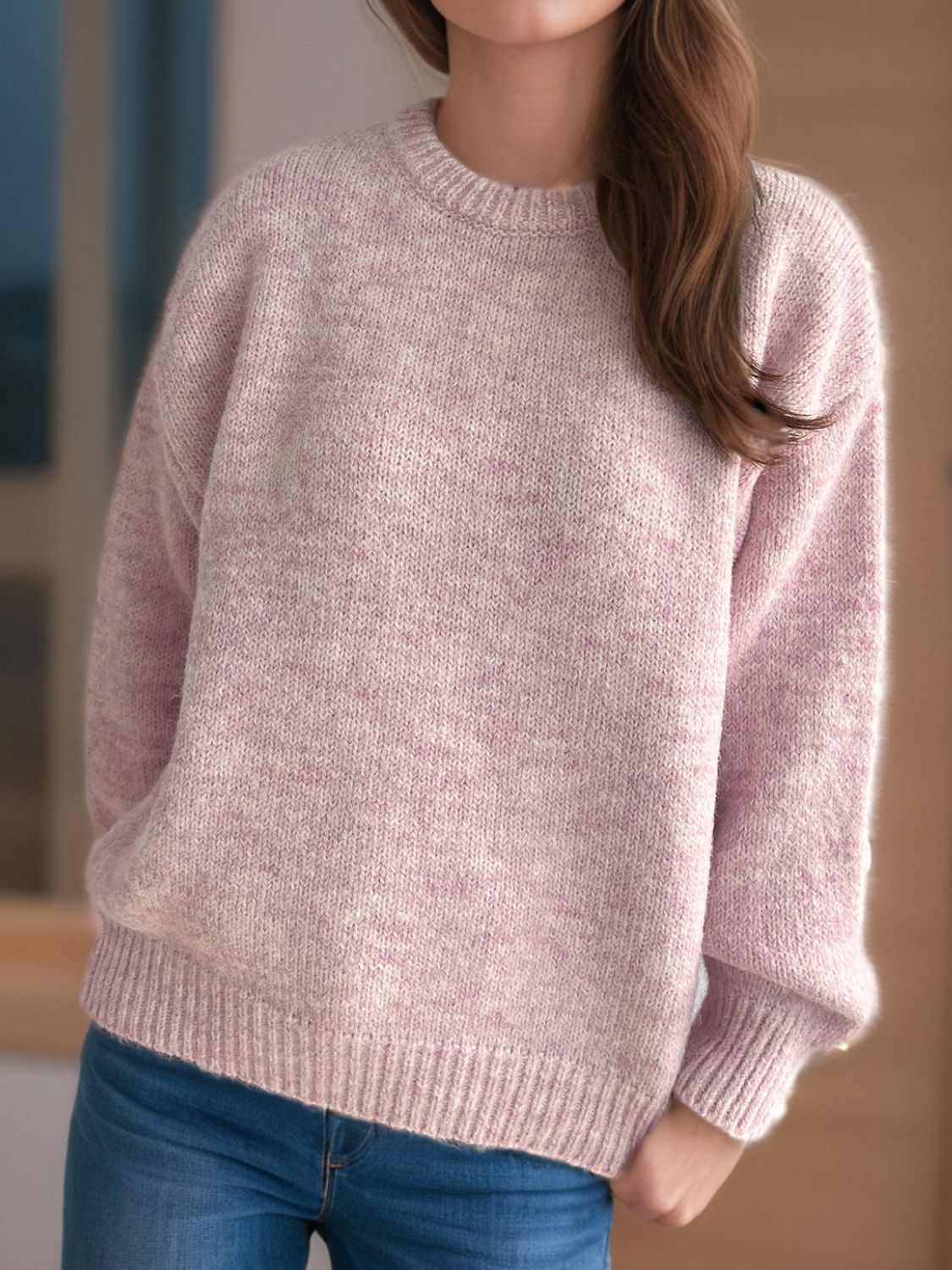 Round Neck Long Sleeve Sweater - Charming Charlie