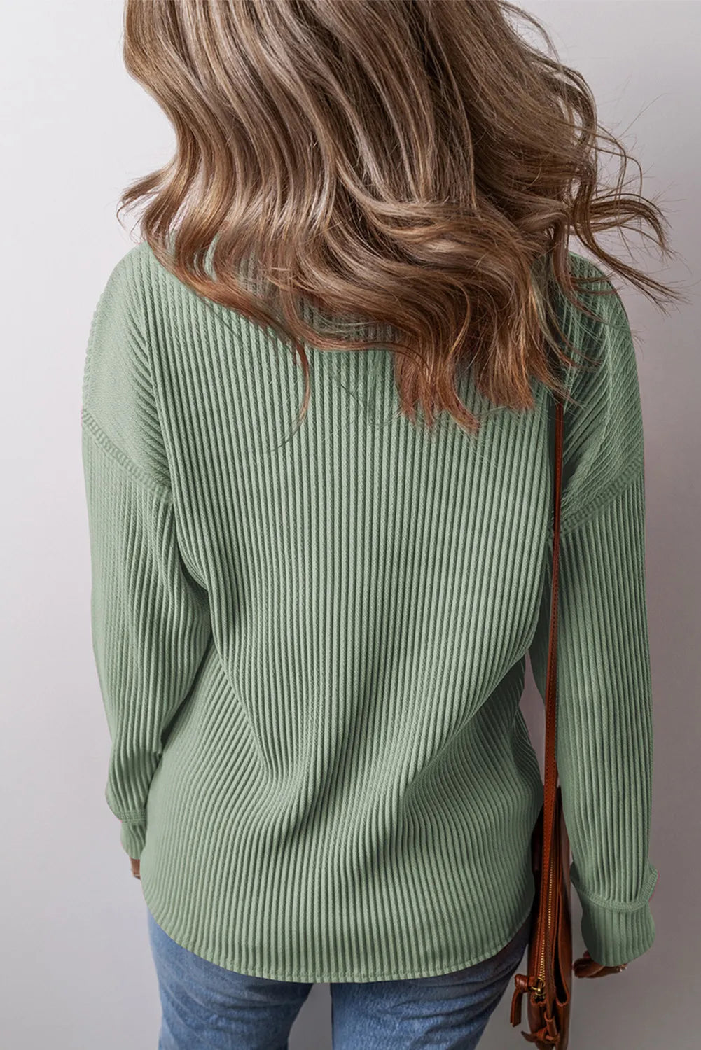 Plus Size Pocketed Ribbed Round Neck Long Sleeve Top - Charming Charlie