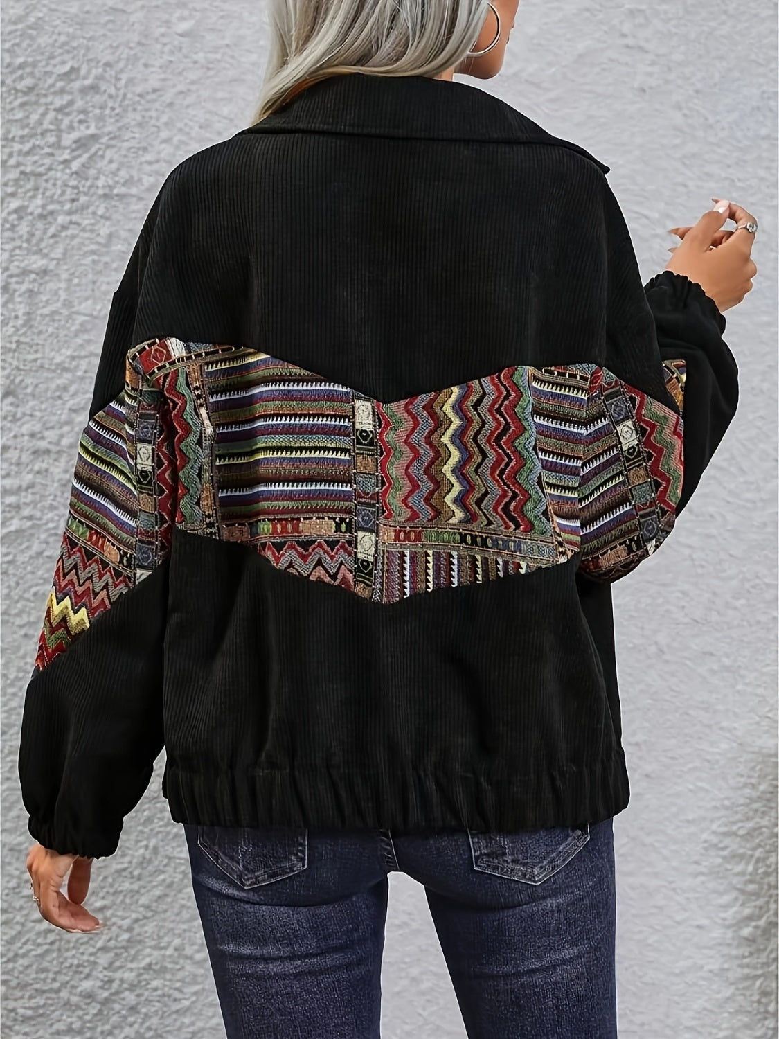 Embroidered Collared Neck Snap Down Jacket - Charming Charlie