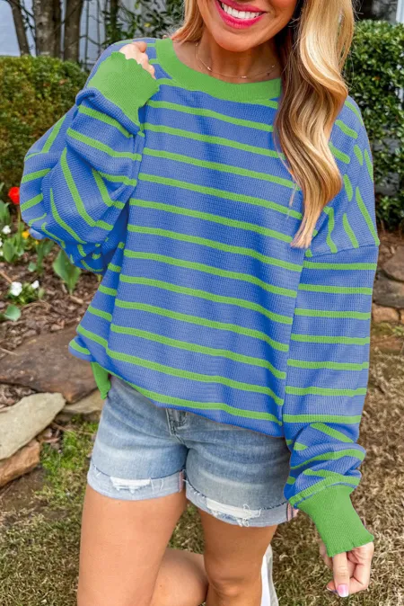 Striped Round Neck Long Sleeve Sweater - Charming Charlie