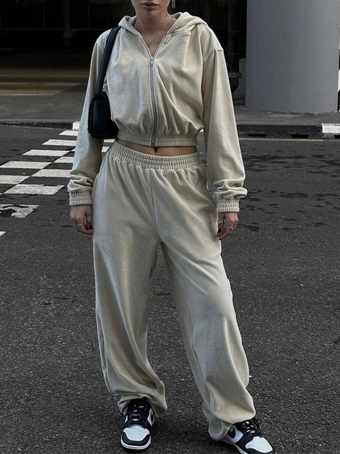 Zip Up Hoodie and Pocketed Pants Set - Charming Charlie