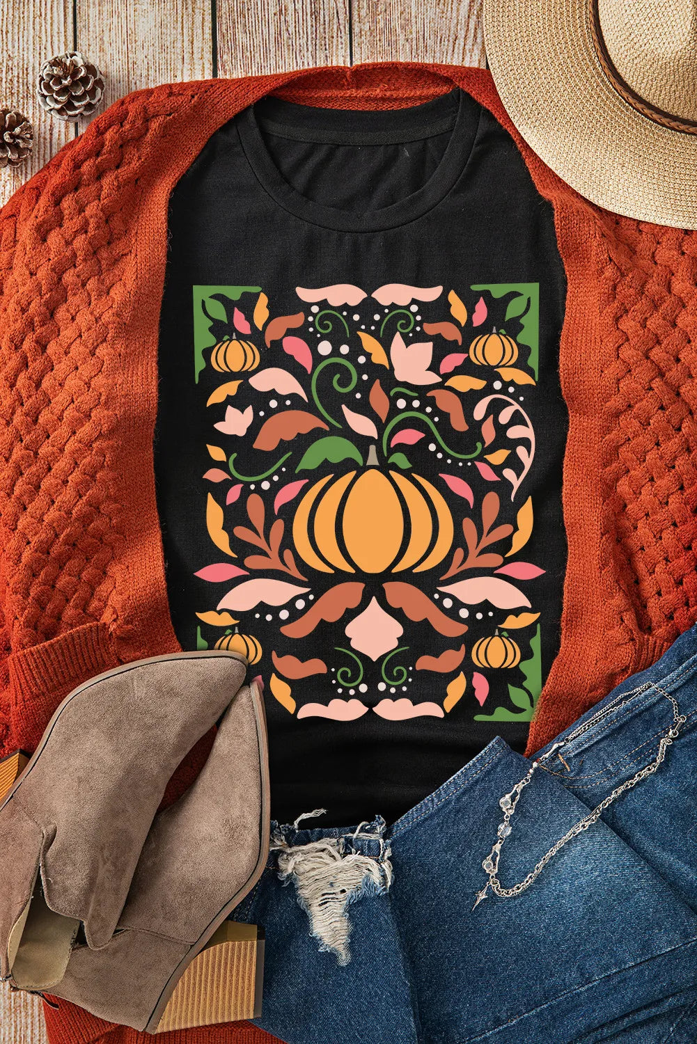 Graphic Round Neck Short Sleeve T-Shirt - Charming Charlie
