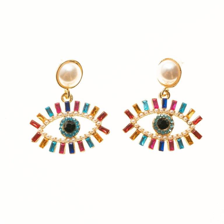 Gold Multi Evil Eye Drop Earrings - Charming Charlie