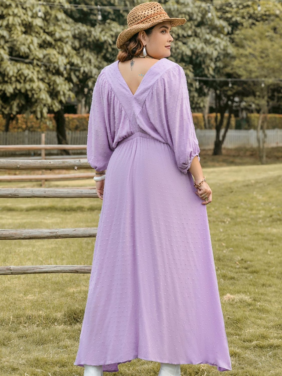Plus Size Swiss Dot V-Neck Midi Dress - Charming Charlie
