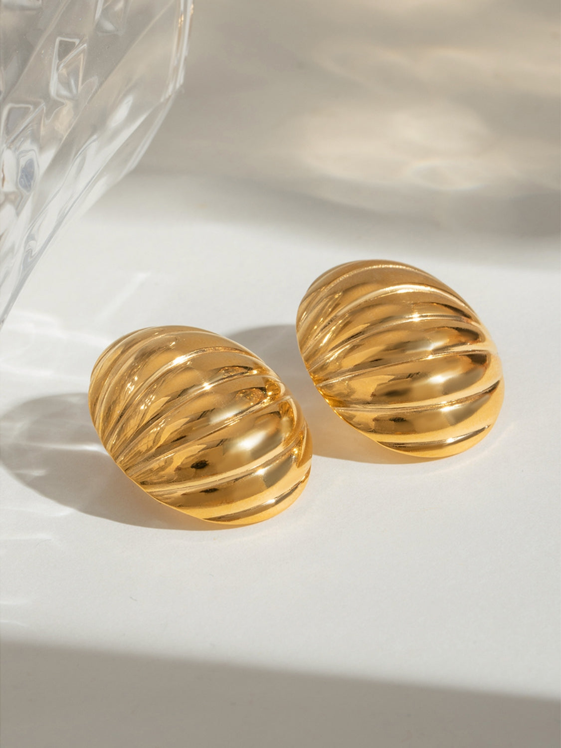 18K Gold-Plated Stainless Steel Ribbed Earrings - Charming Charlie