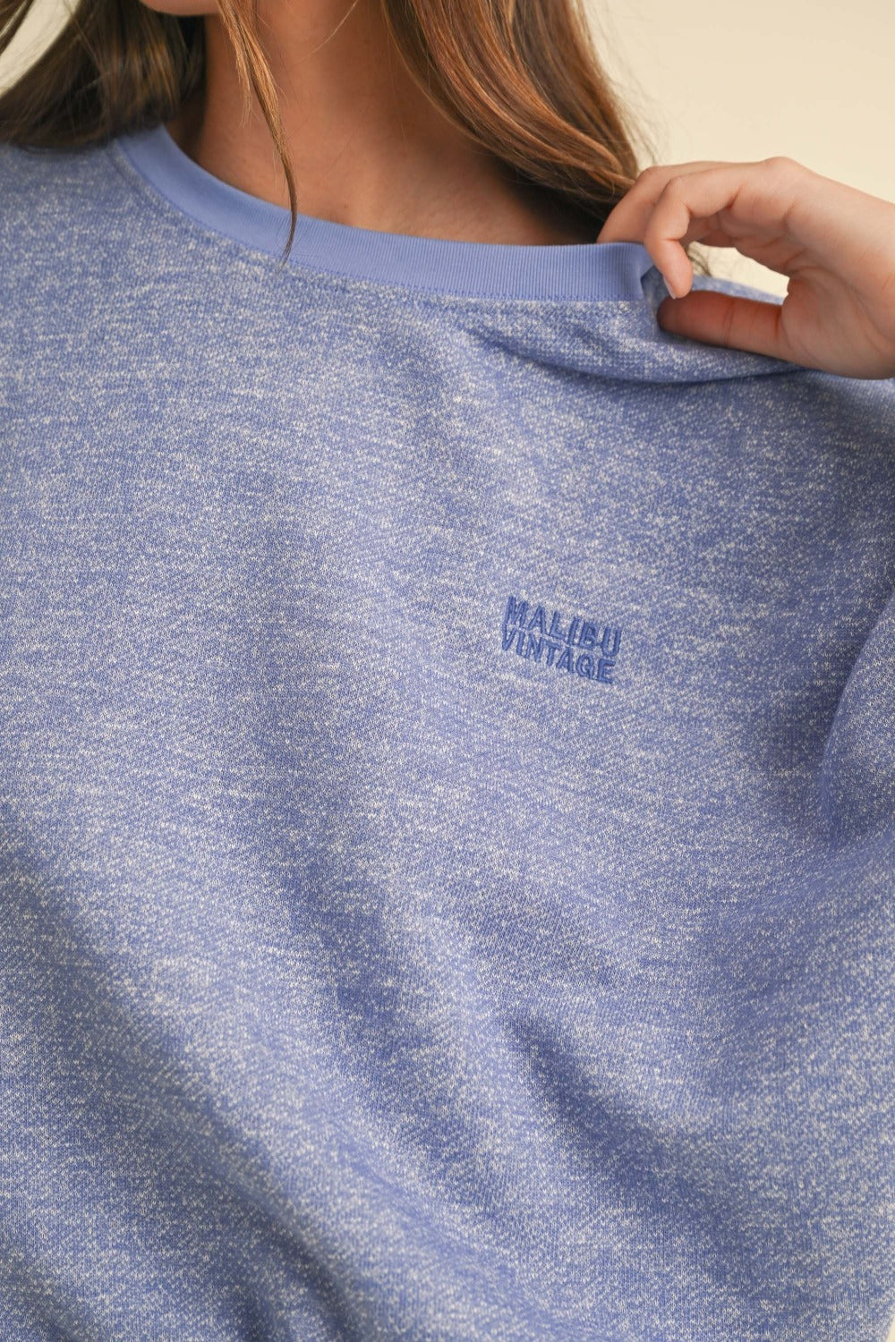 Mable Round Neck Letter Embroidery Crop Sweatshirt - Charming Charlie
