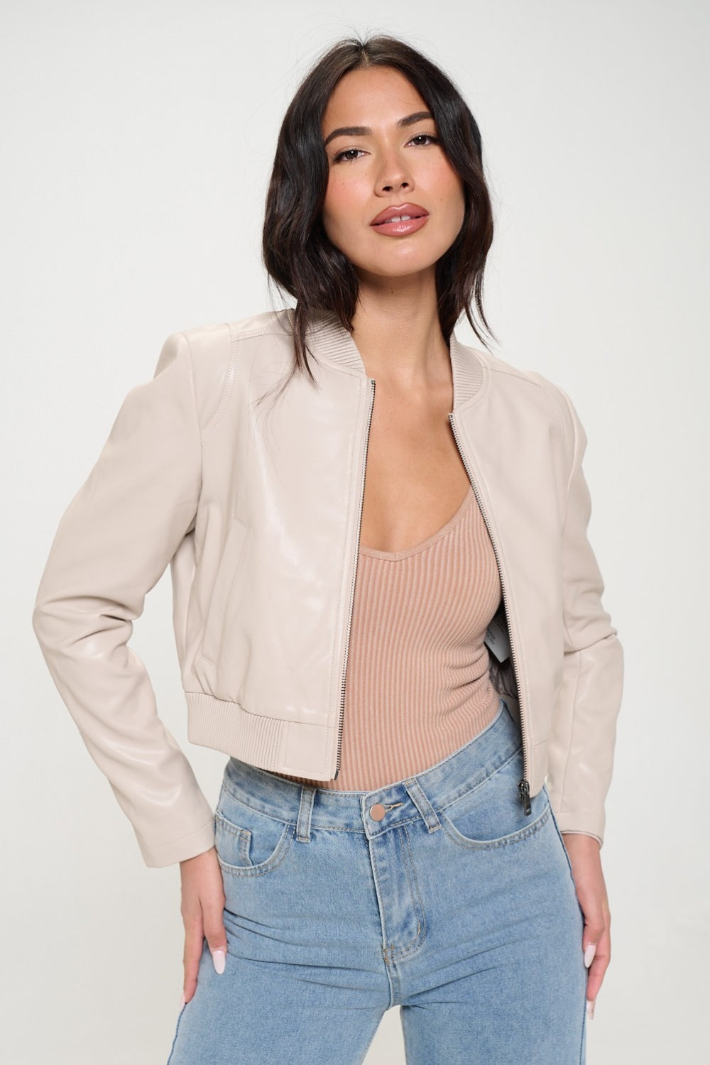 Coalition LA Zip Up Cropped Bomber Jacket - Charming Charlie