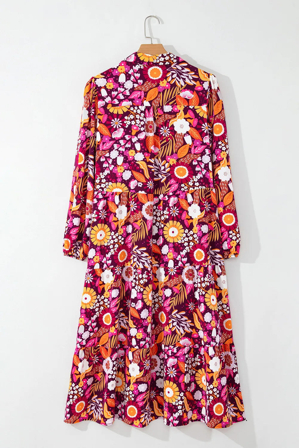 Printed Johnny Collar Long Sleeve Midi Dress - Charming Charlie