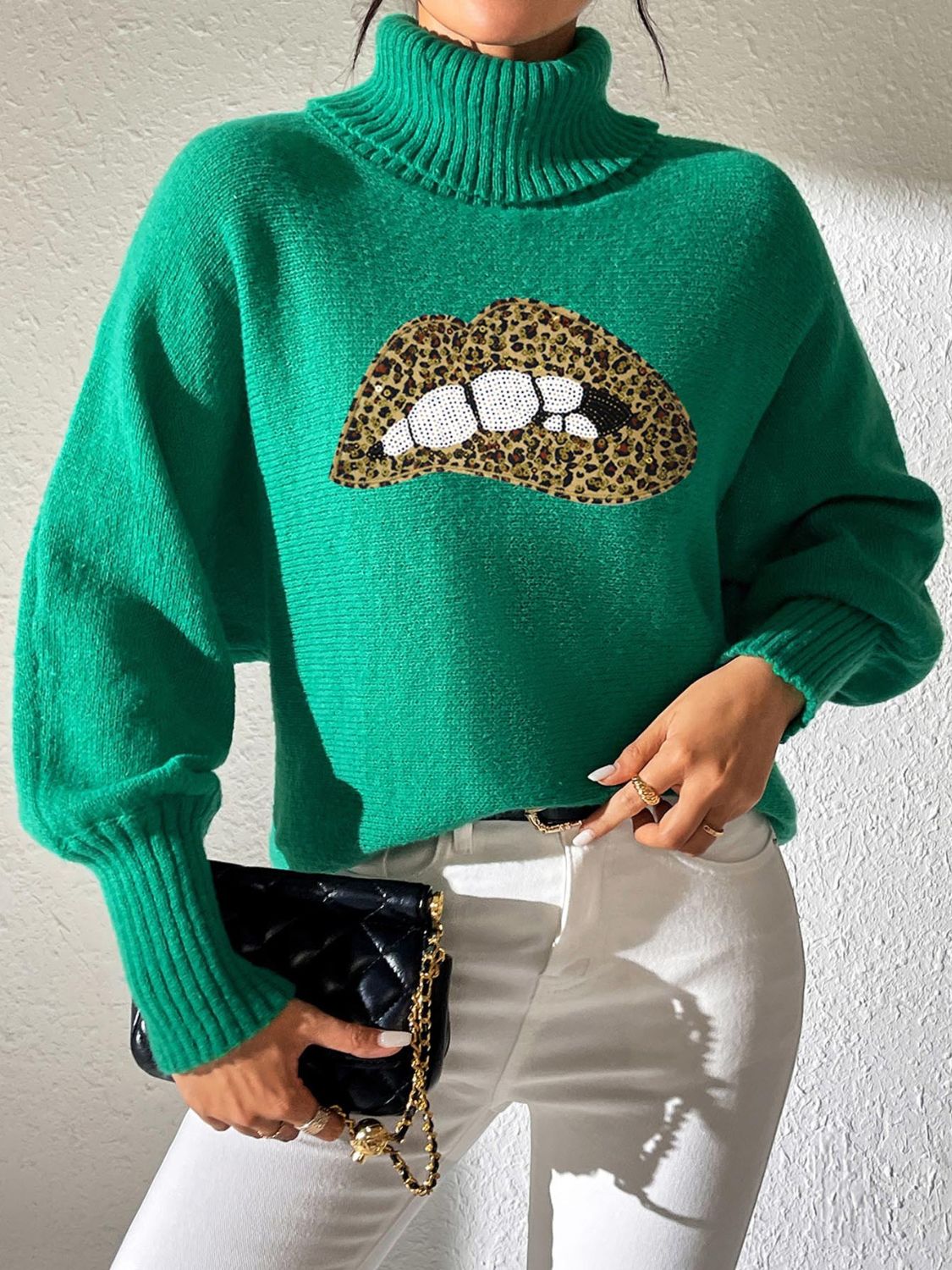 Lip Turtleneck Long Sleeve Sweater - Charming Charlie