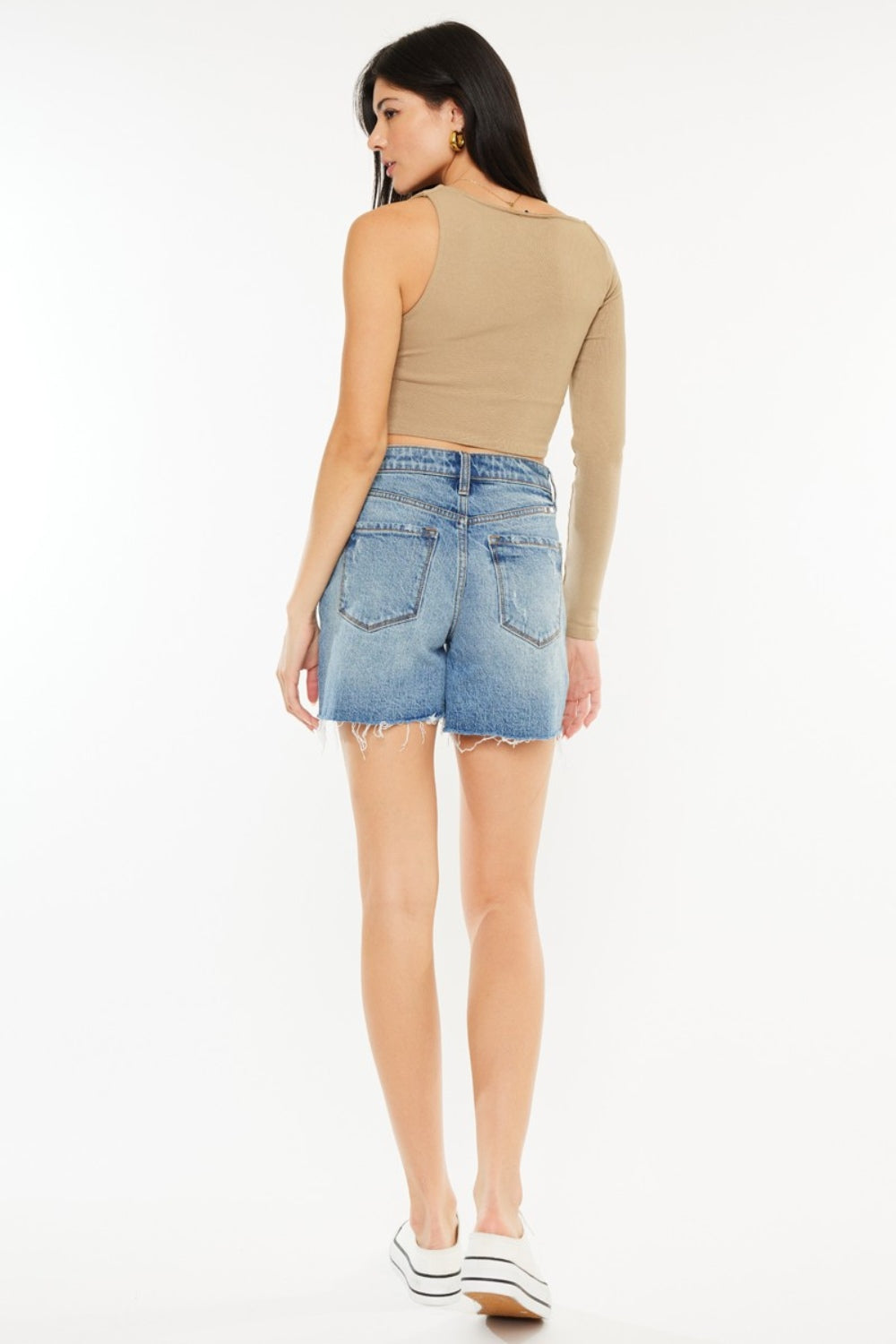 Kancan Full Size Raw Hem High Waist Denim Shorts - Charming Charlie