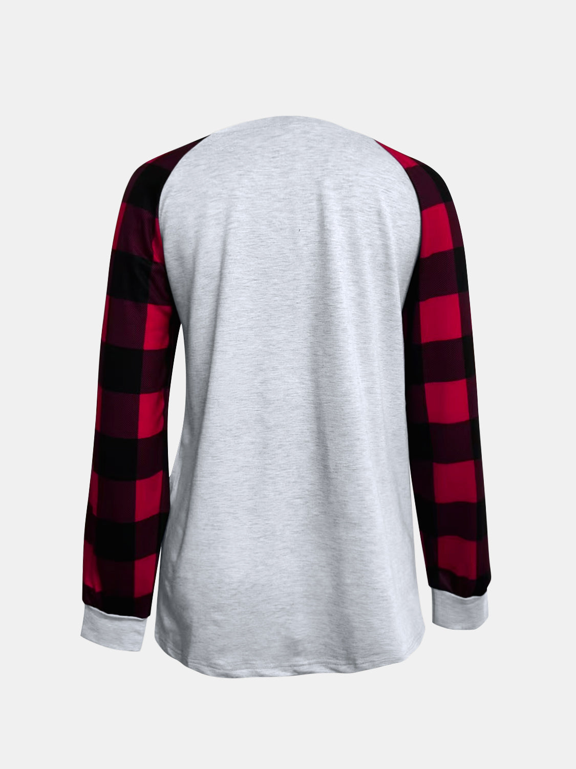 Full Size Graphic Plaid Round Neck Long Sleeve T-Shirt - Charming Charlie