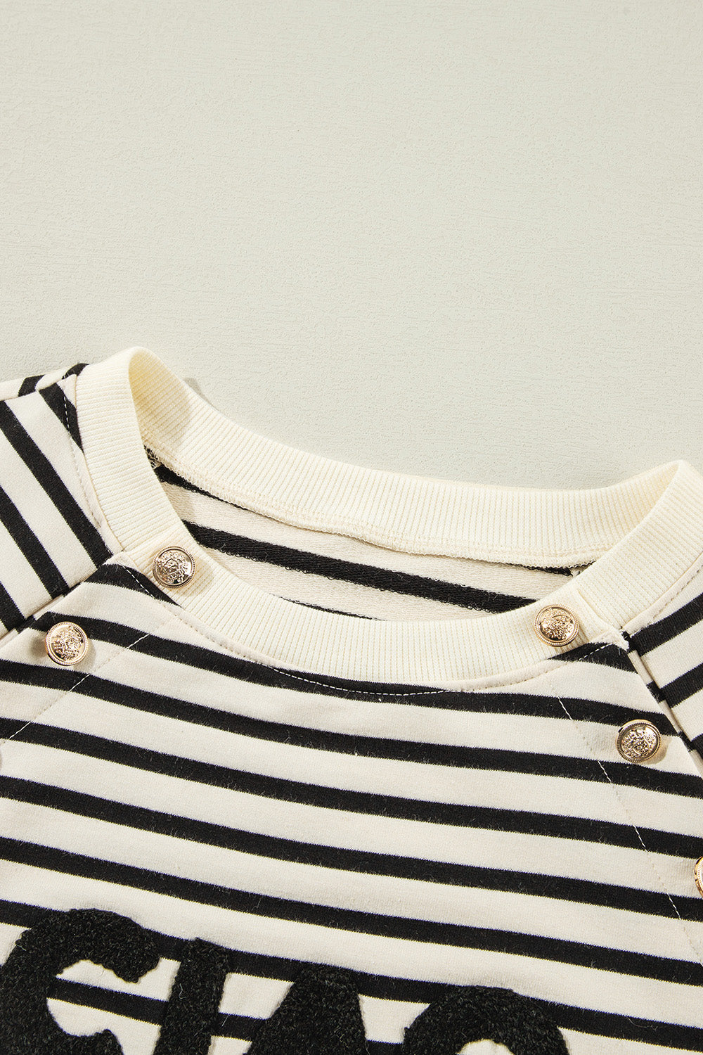 Decorative Button Striped Long Sleeve Sweatshirt - Charming Charlie