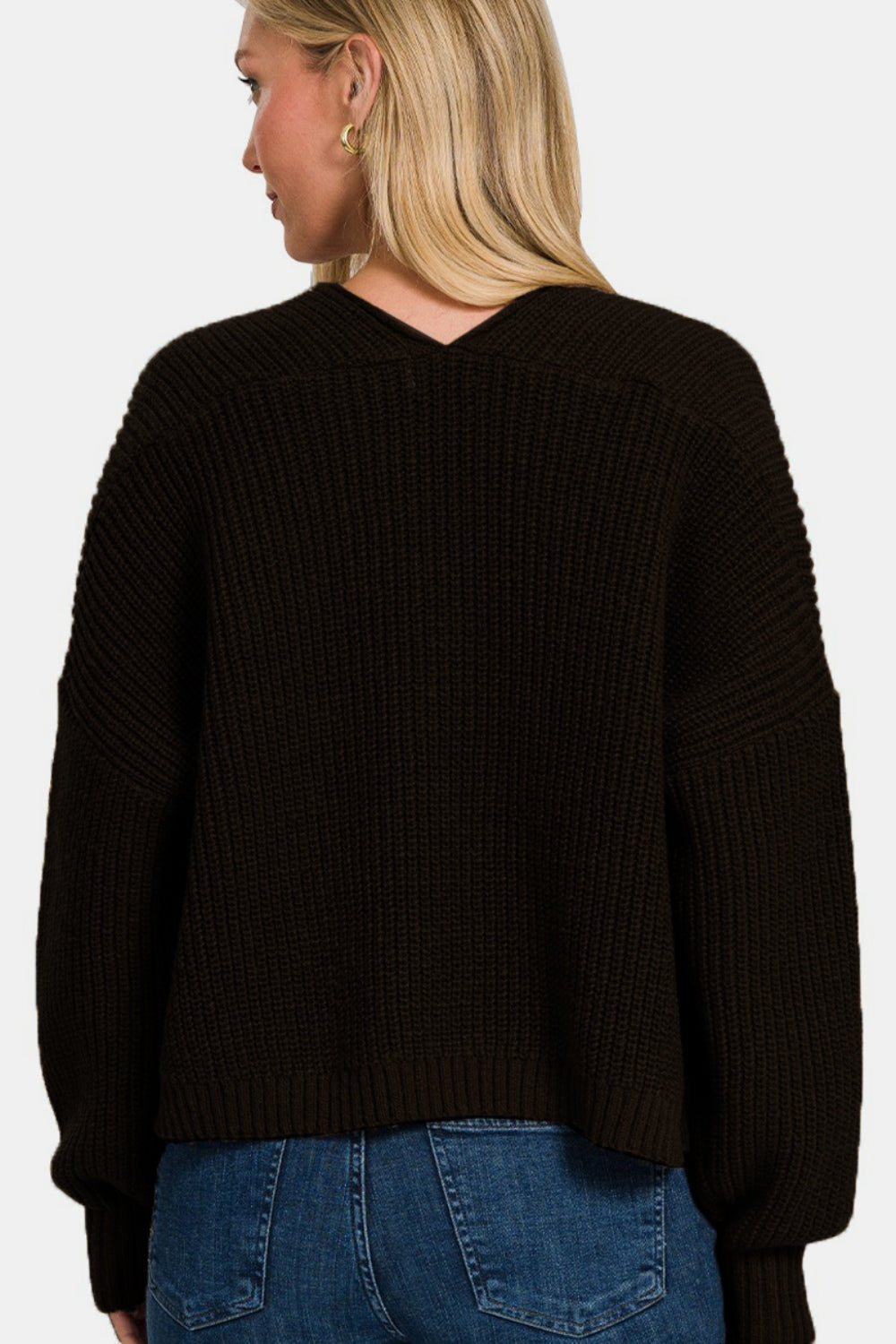 Zenana Open Front Drop Shoulder Sweater Cardigan - Charming Charlie