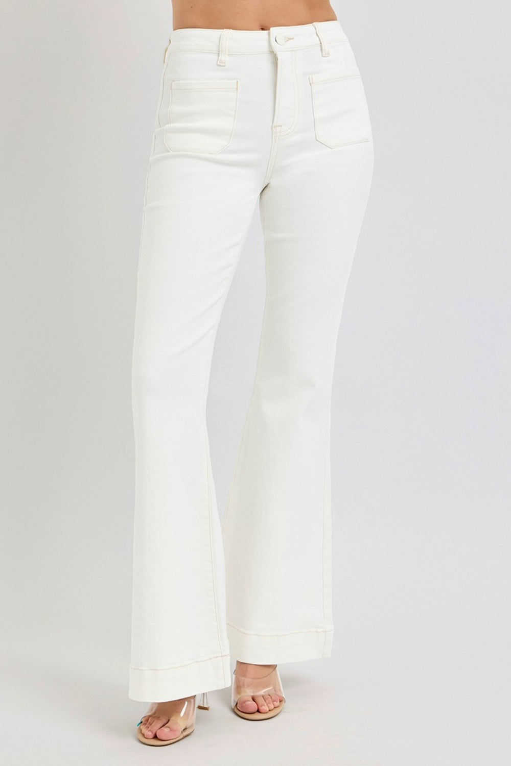 RISEN Full Size High Rise Front Patch Pocket Flare Jeans - Charming Charlie