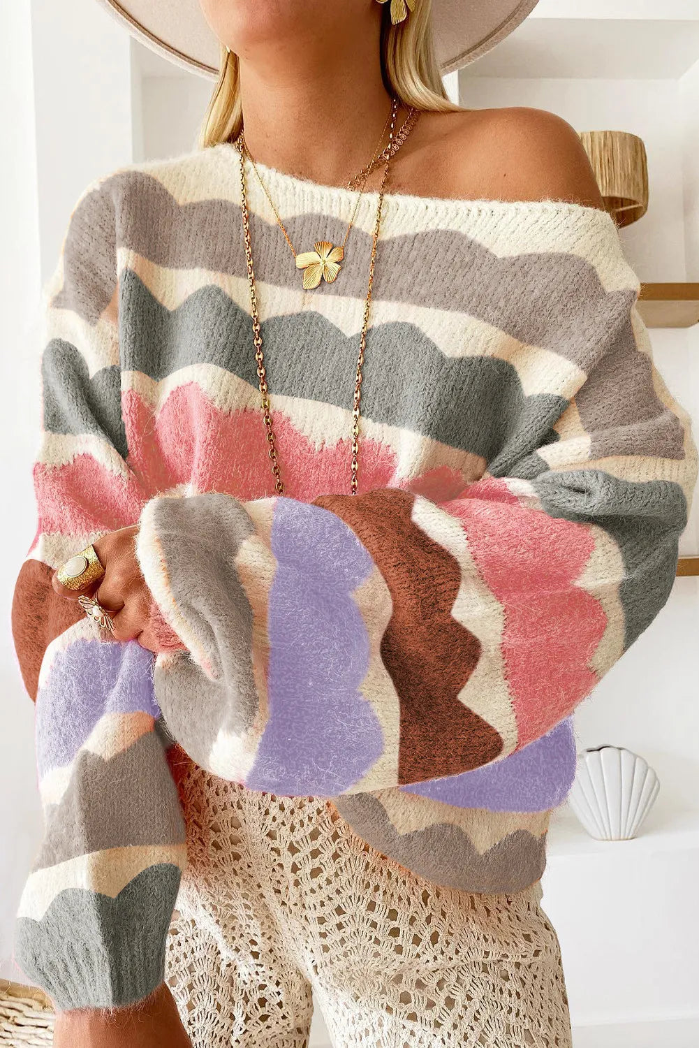 Boat Neck Long Sleeve Sweater - Charming Charlie