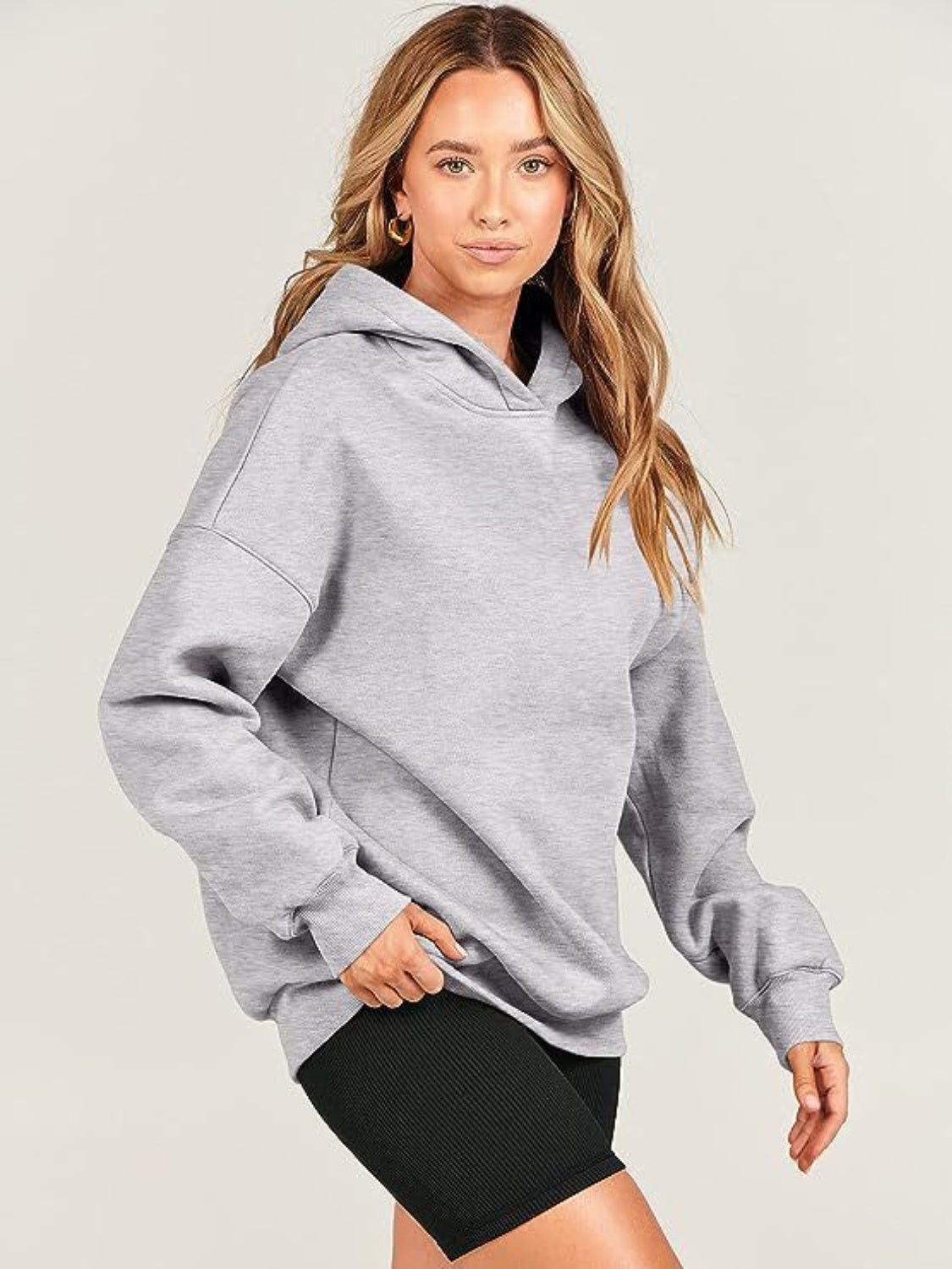 Dropped Shoulder Long Sleeve Hoodie - Charming Charlie